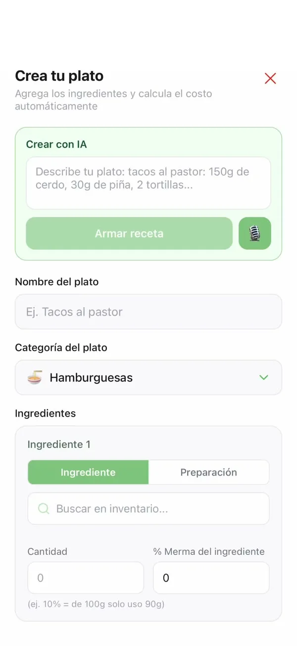 Crear un plato con IA a partir de una descripción